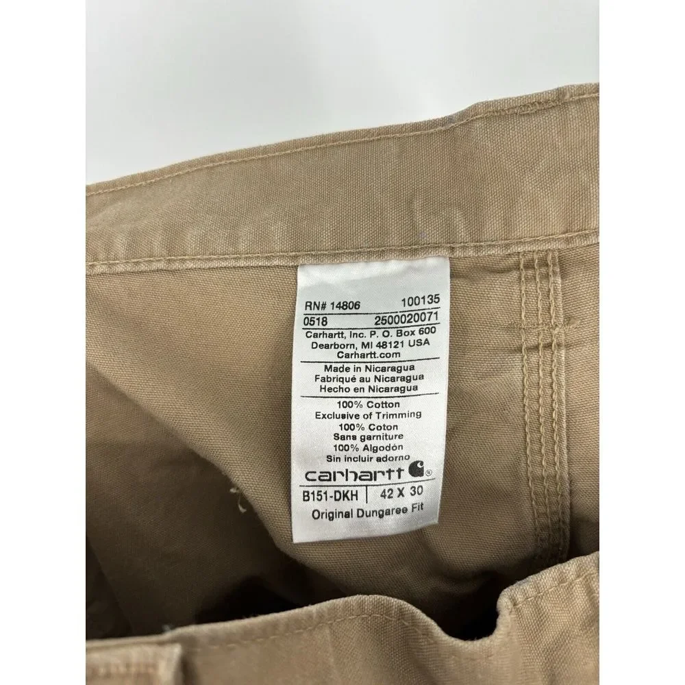 Carhartt‎ Carpenter Pants Original Dungaree Fit B151 DKH Khaki Canvas Size 42x30
